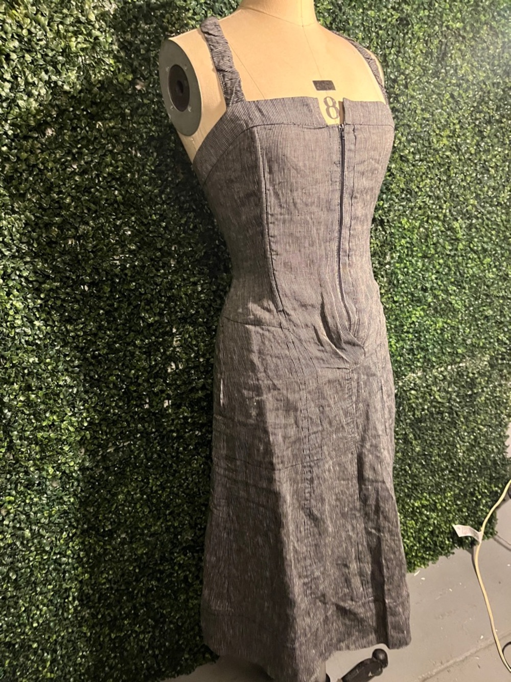 Weekend Max Mara 100% Linen Pinstripe Midi Dress Size 2